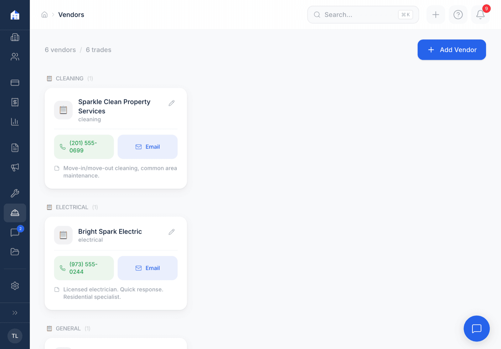 Domara vendor directory with trades and contacts