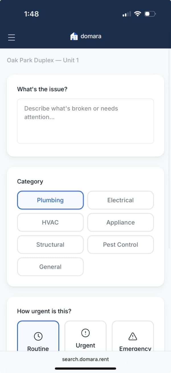 Tenant maintenance request