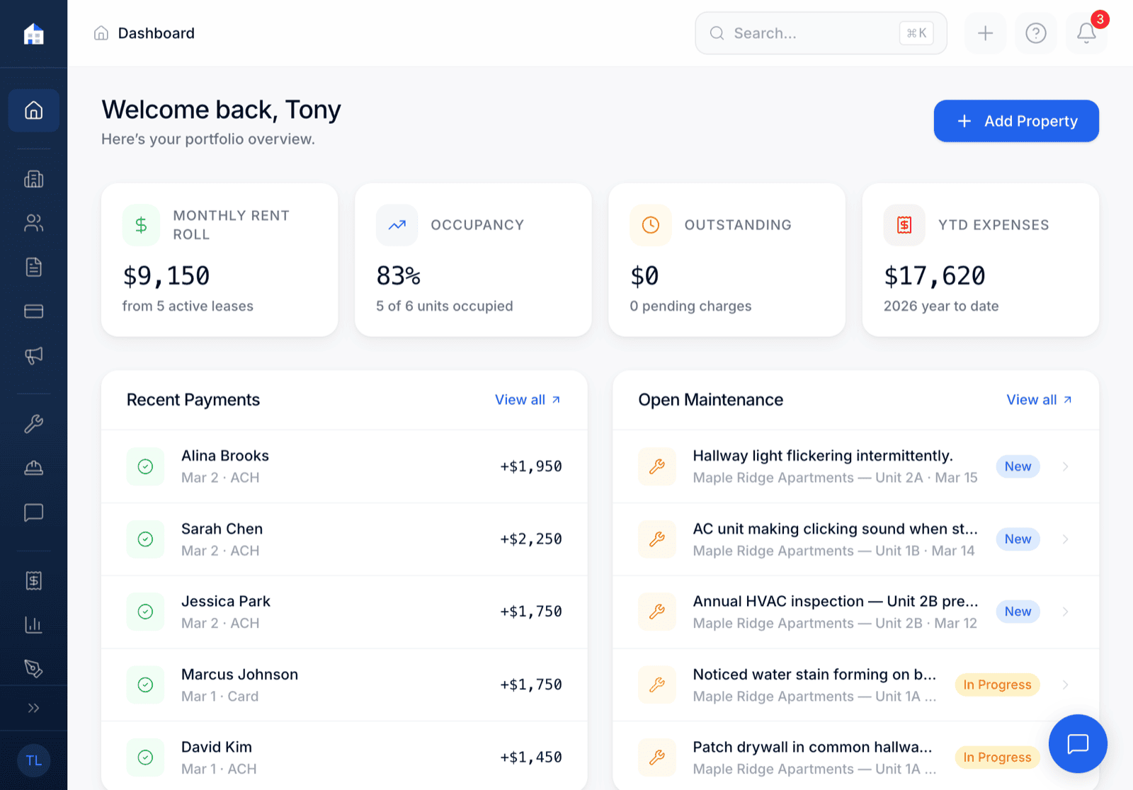 Domara landlord dashboard